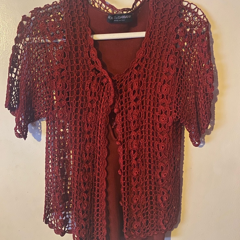 Elegant Crochet Sweater - Deep Red